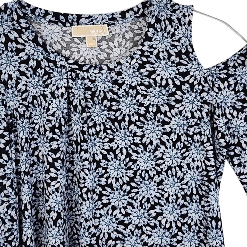Michael Michael Kors Cold Shoulder‎ Floral Starburst Print Top Blue Black Large